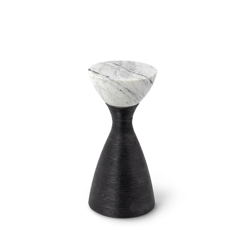 Ellory Leather And Stone Side Table Small Black