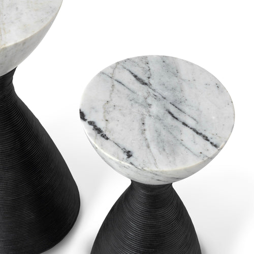 Ellory Leather And Stone Side Table Small Black