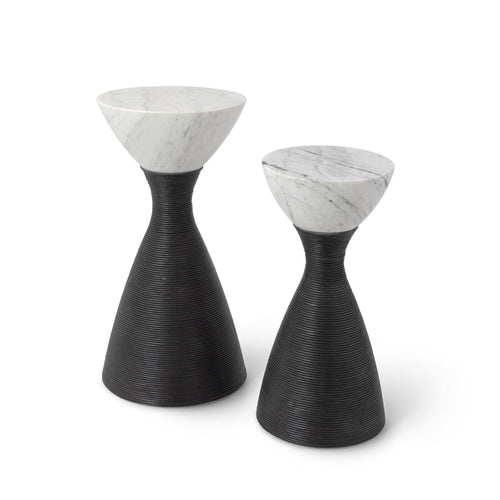 Ellory Leather And Stone Side Table Small Black