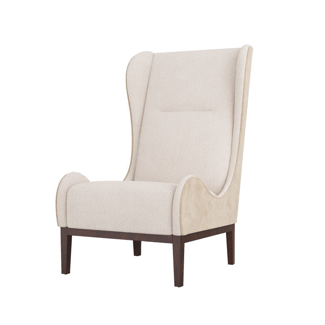 Pierce Wing Chair Stone Boucle Dark Walnut